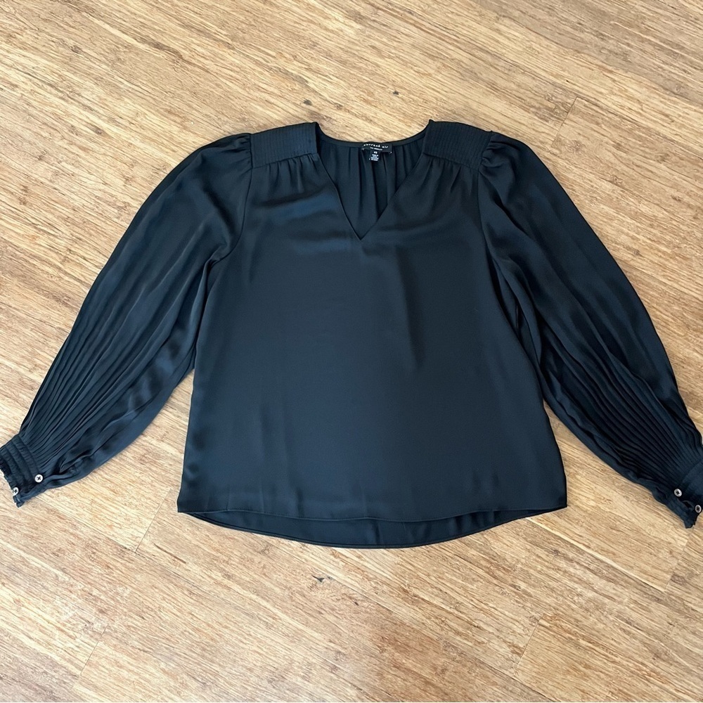 Current Air Anthropologie Black Pleated Sleeve Top XS